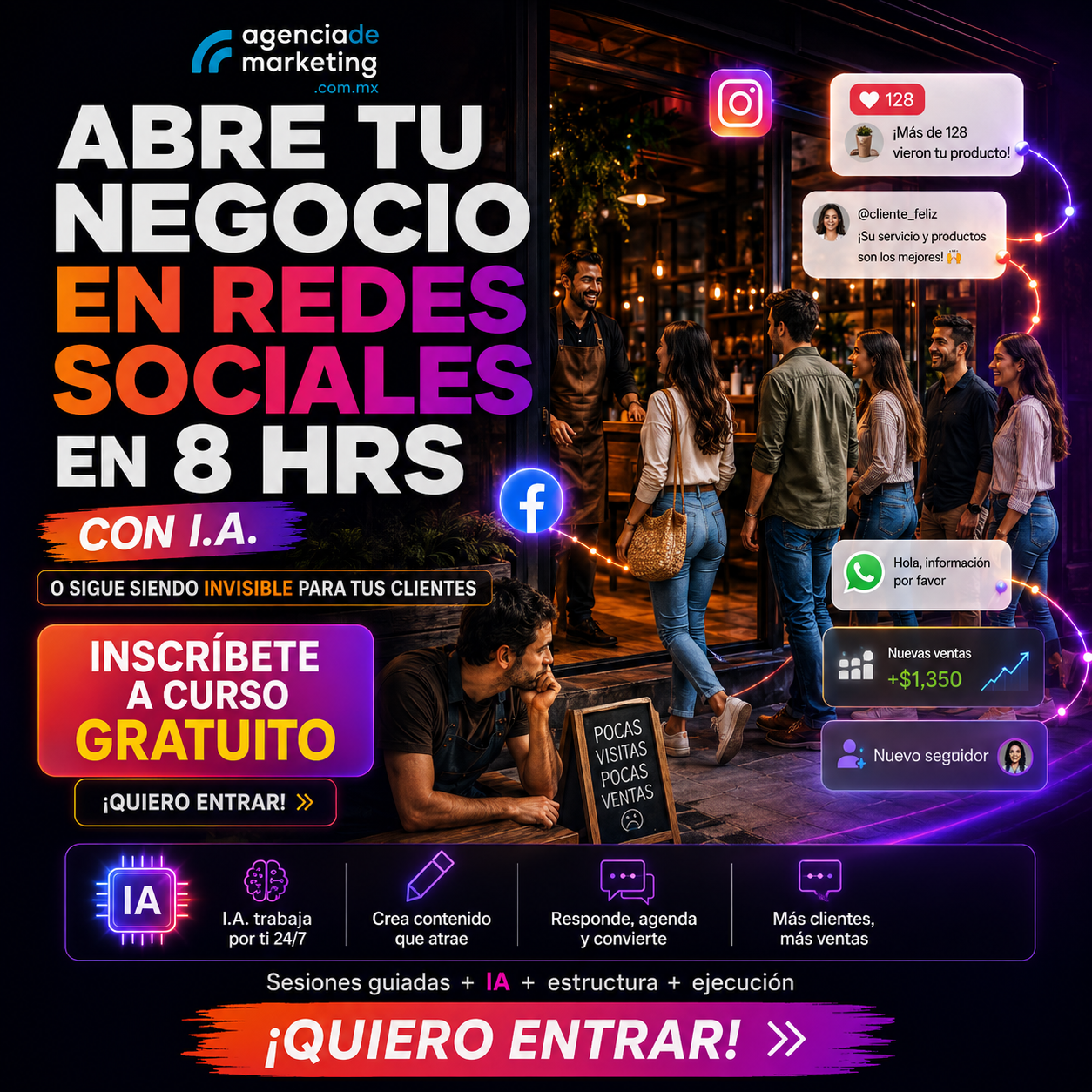 Curso para abrir tu negocio en redes sociales en 8 horas con IA